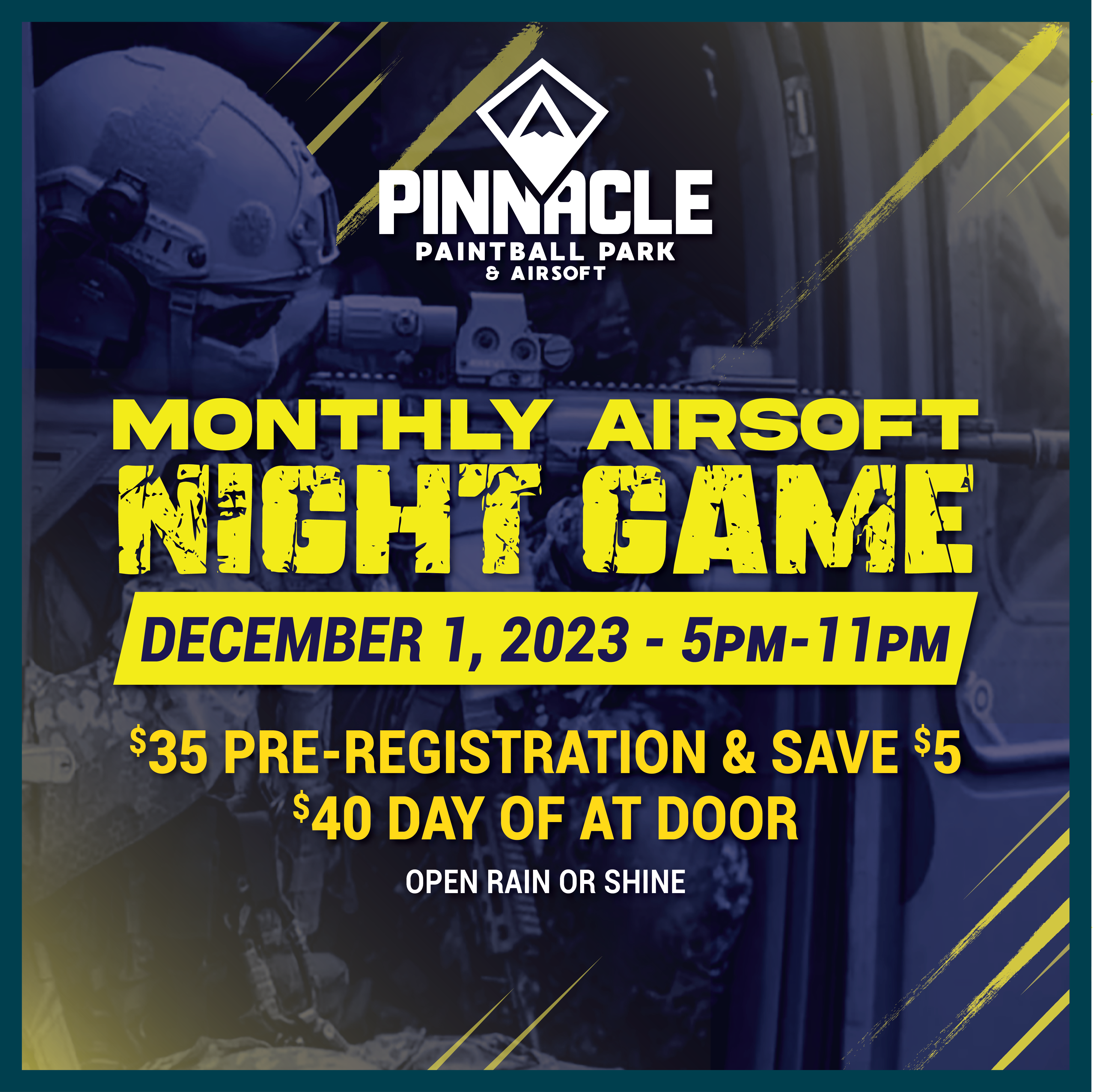 TICKET: Pinnacle Monthly Airsoft Night Game - December 1st 5-11pm