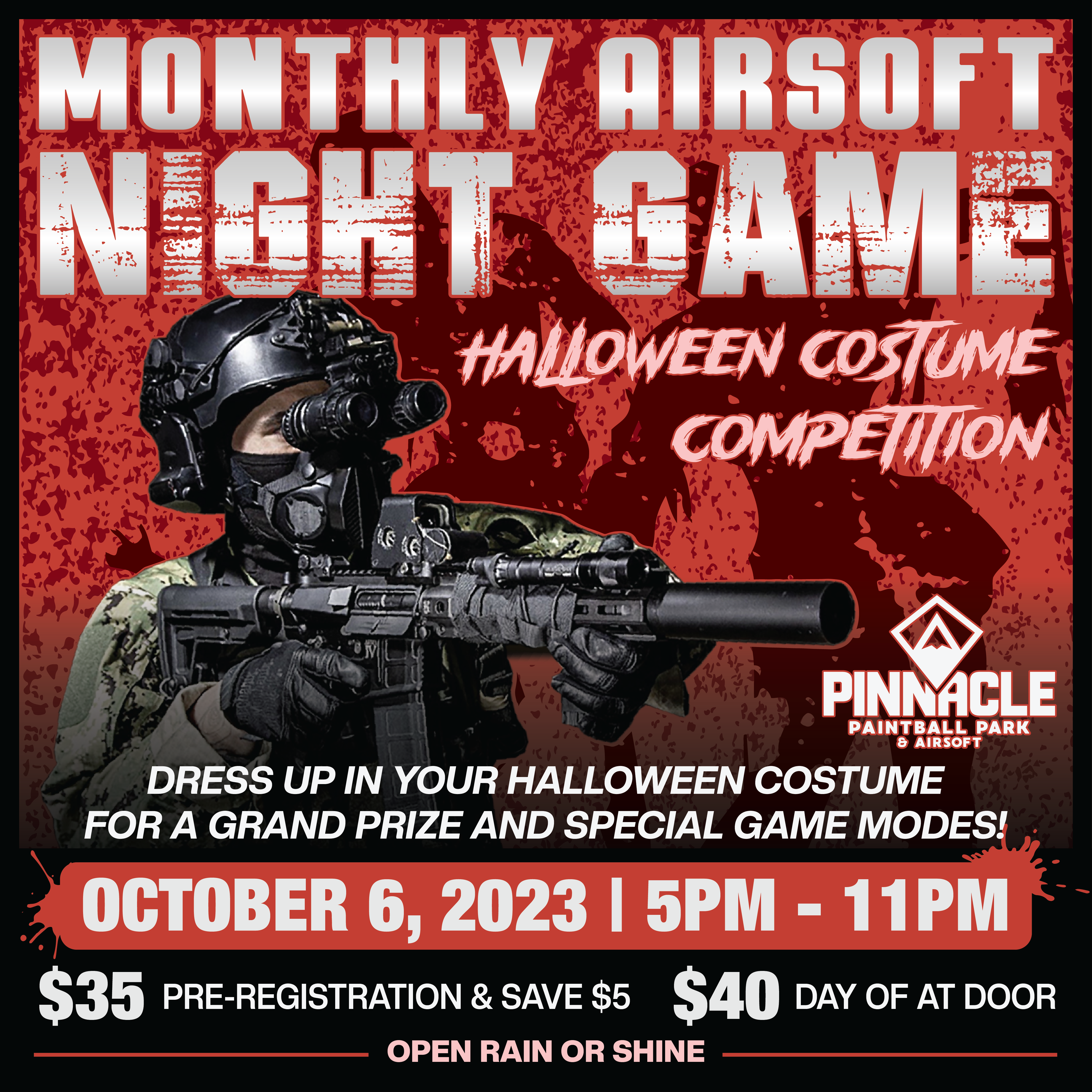 TICKET: Pinnacle Monthly Airsoft Night Game - October 6th 5-11pm