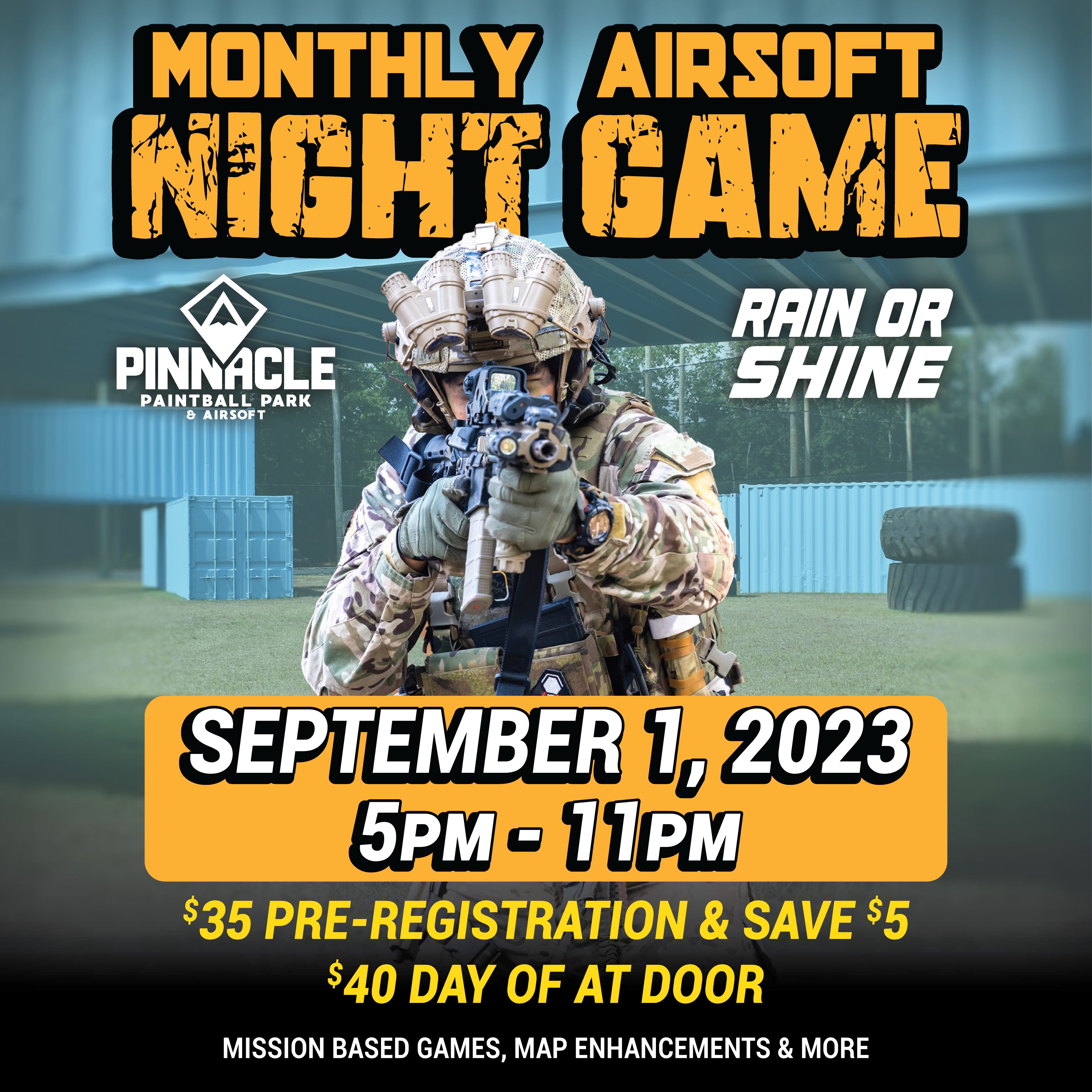 TICKET: Pinnacle Monthly Airsoft Night Game - September 1st 5-11pm